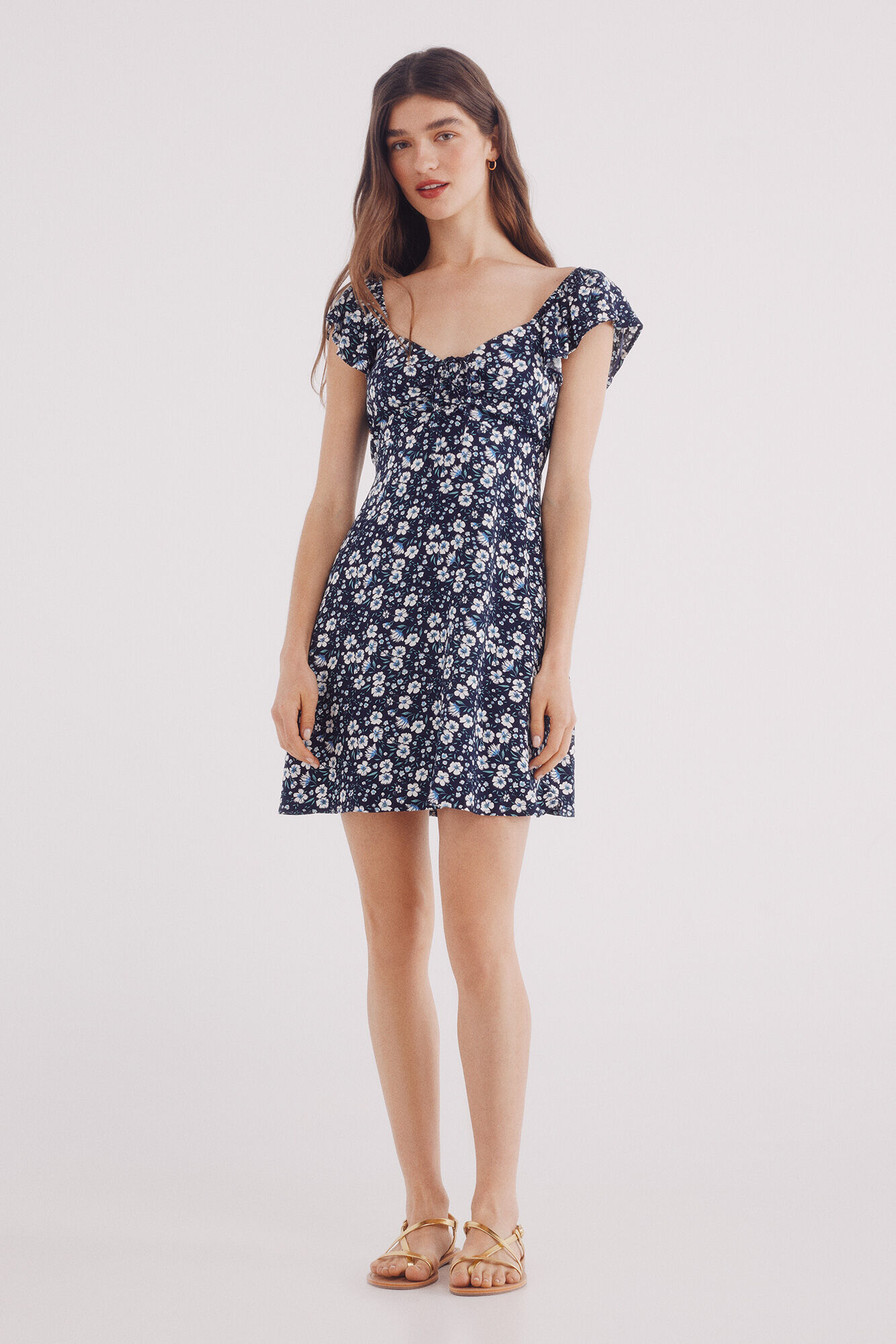 Robe Courte Imprimé À Bretelles Et Volants