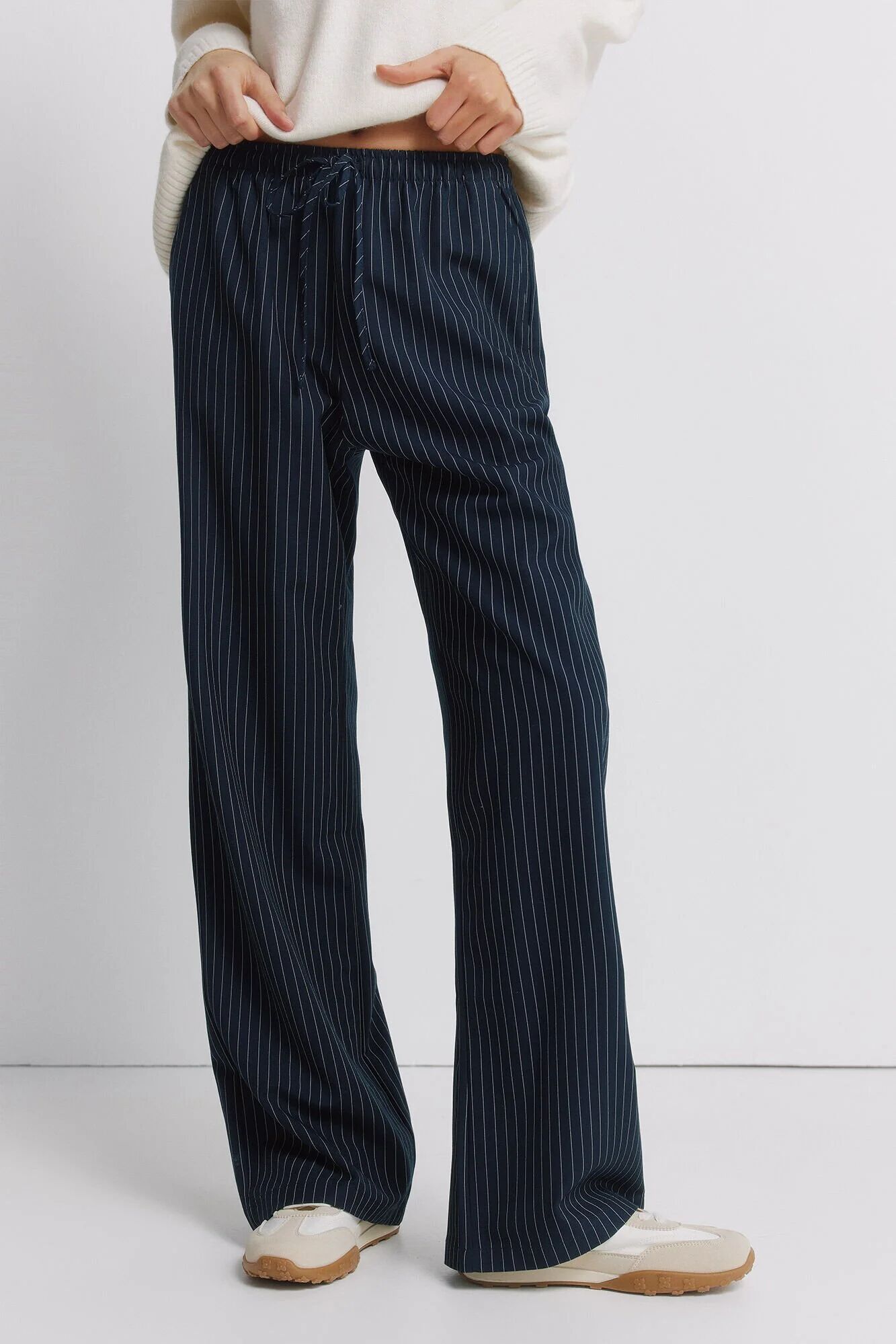 Pantalon Fluide Rayé Bleu Marine