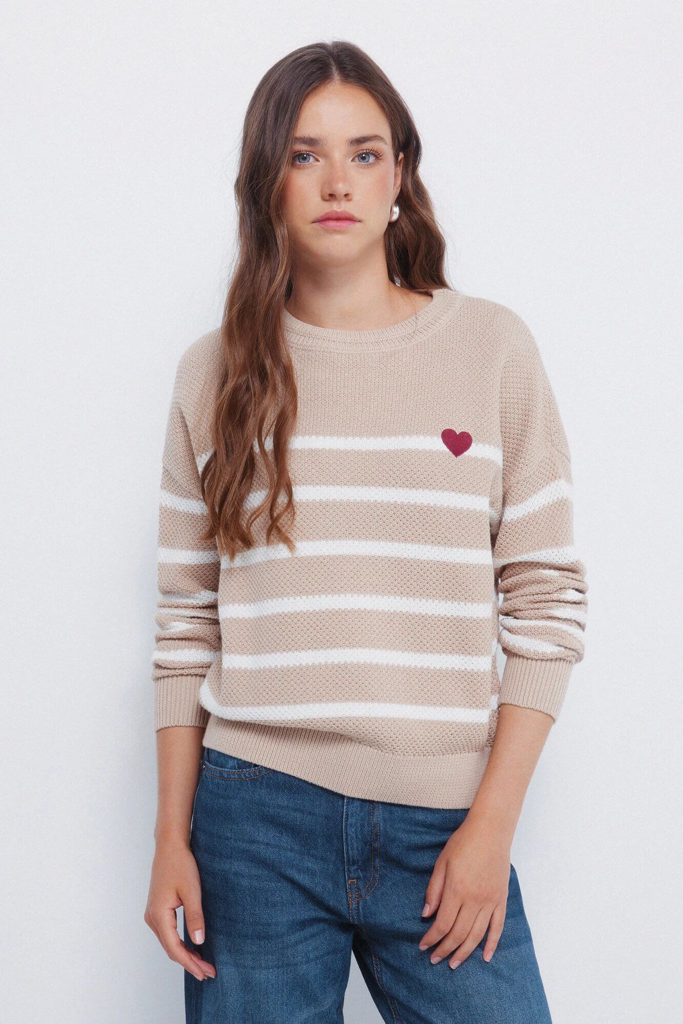 Pull En Coton Rayé En Forme De Cœur