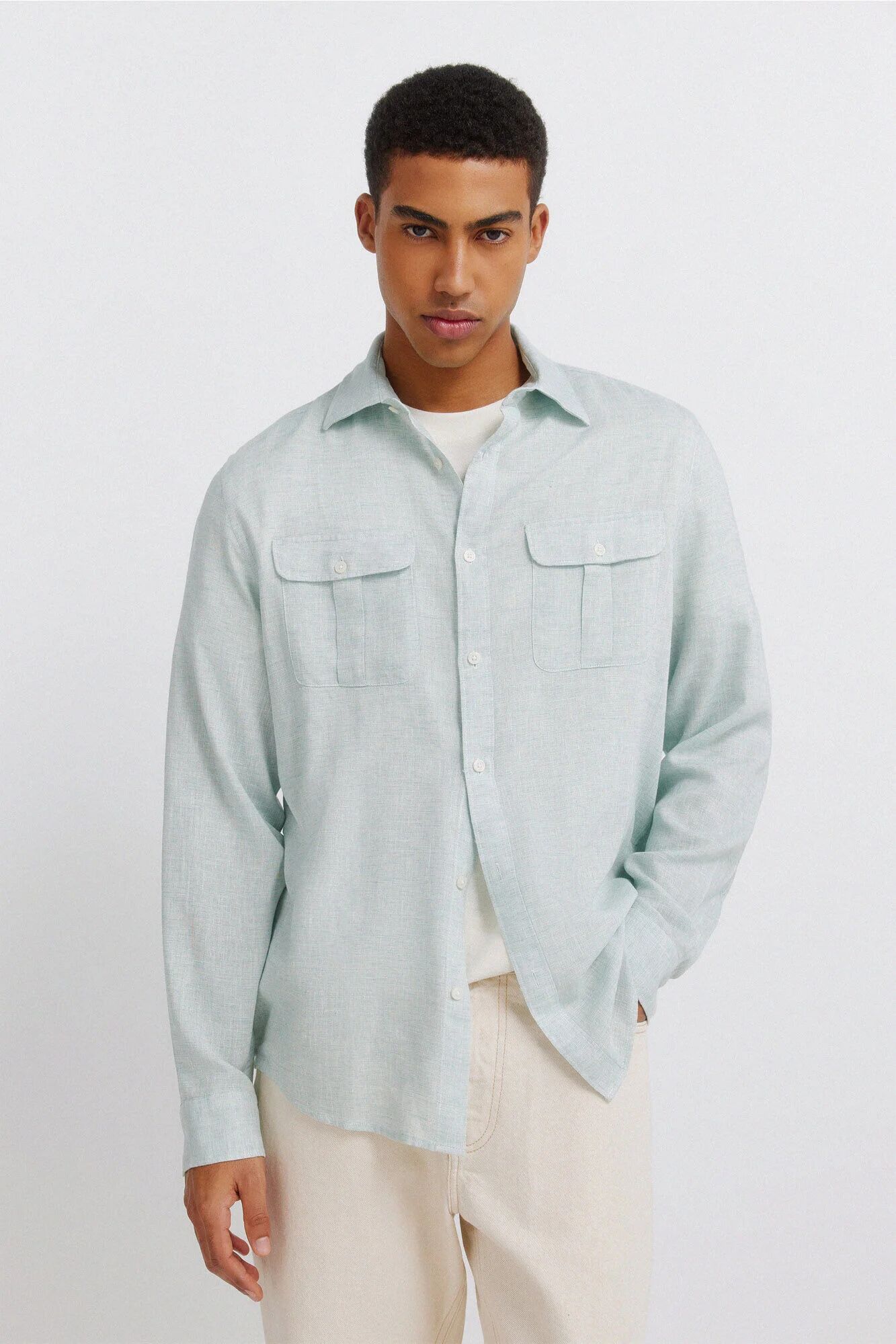 Chemise Lin Et Viscose Fil-à-fil 2 Poches