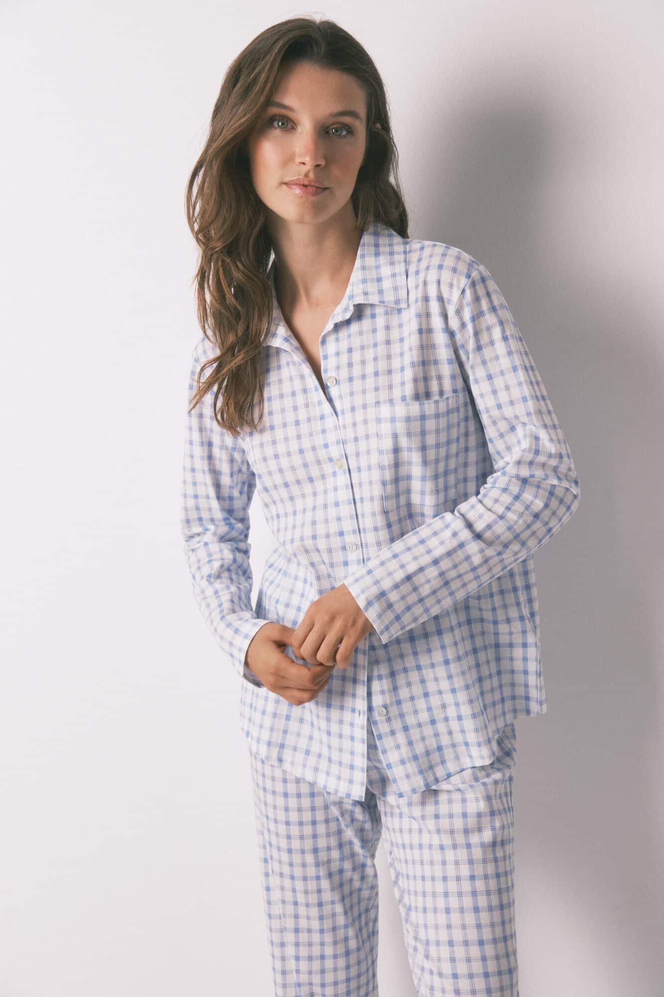 Pyjama Chemise En Coton À Carreaux 