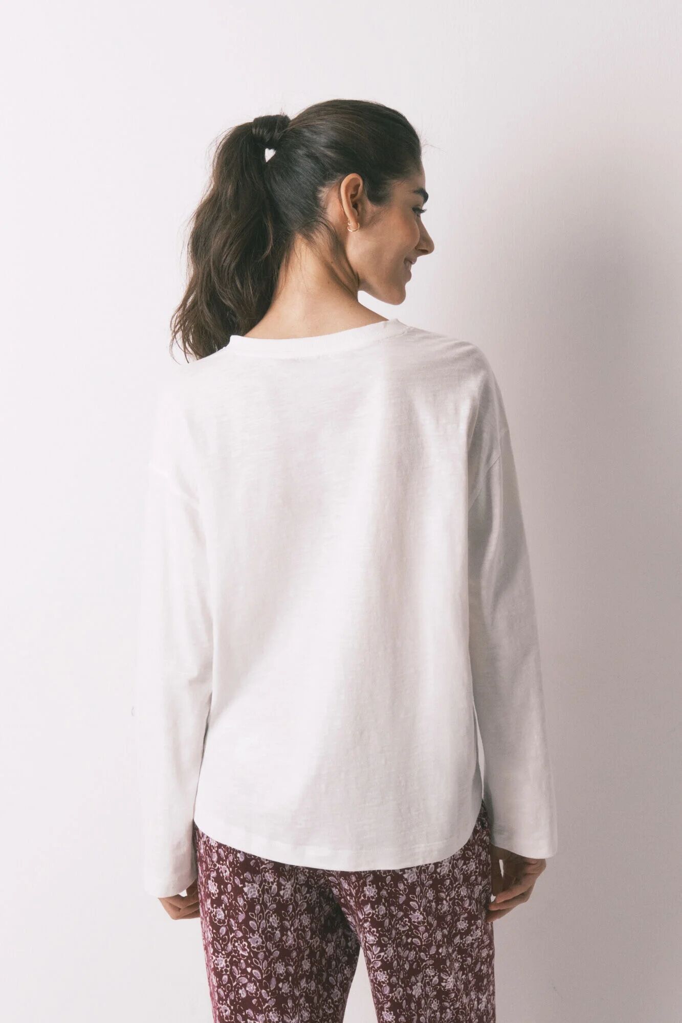 T-shirt Blanc À Manches Longues 100 % Coton thumbnail 4