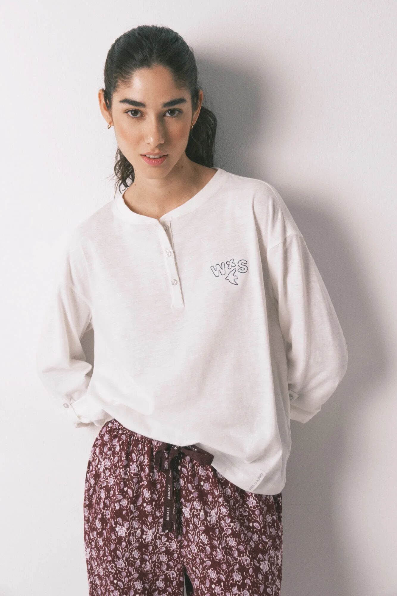 T-shirt Blanc À Manches Longues 100 % Coton thumbnail 3