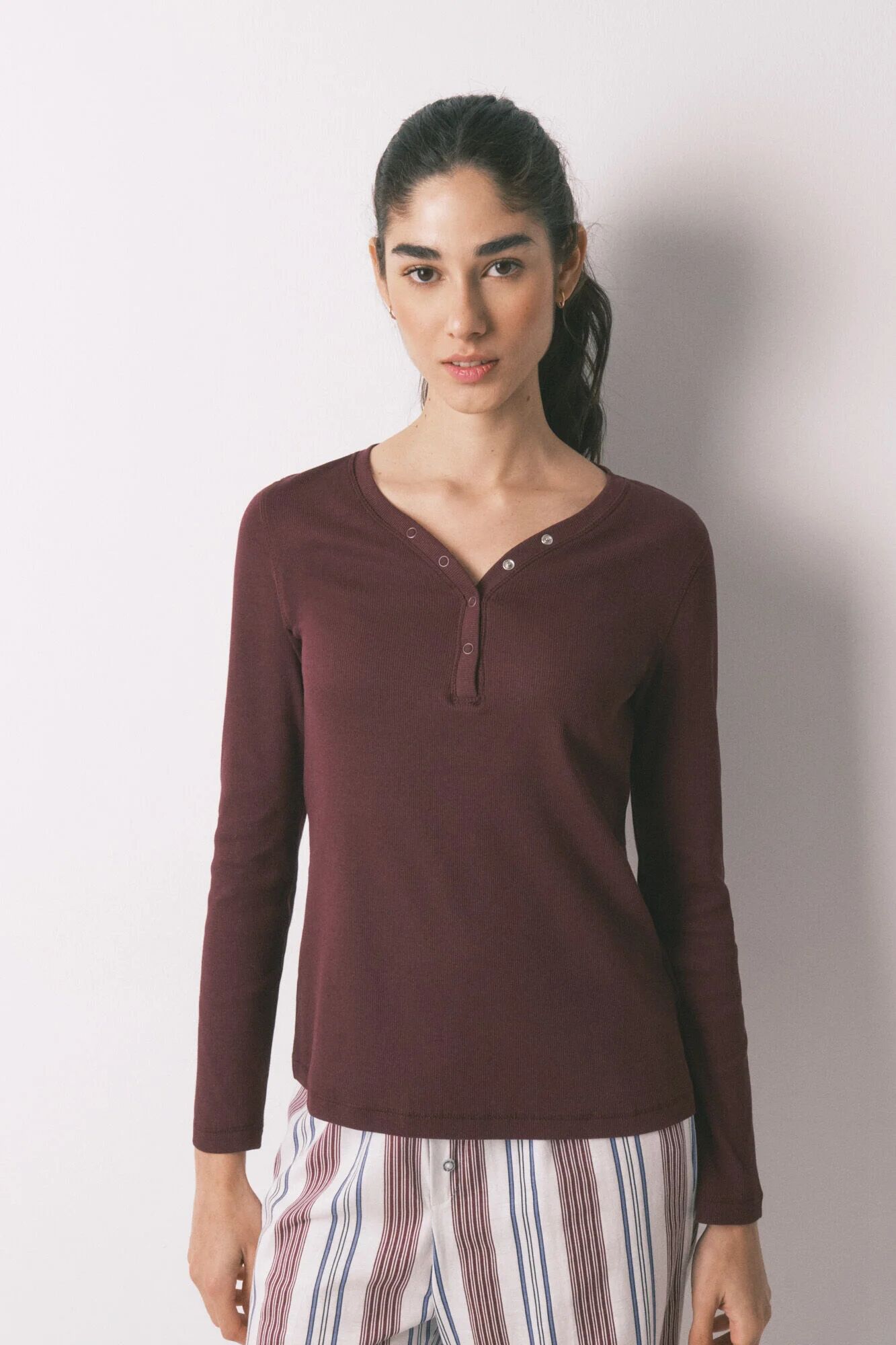 T-shirt Côtelé À Manches Longues En Coton thumbnail 3