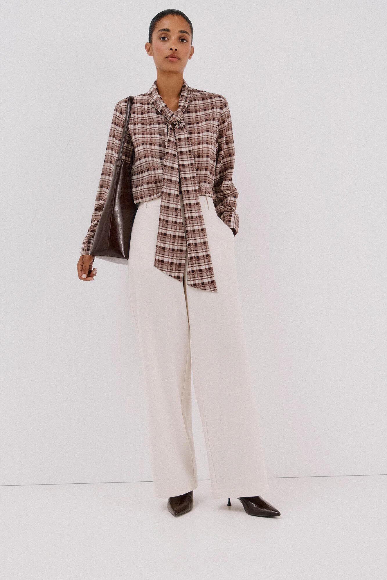 Blouse À Imprimé À Carreaux Avec Nœud