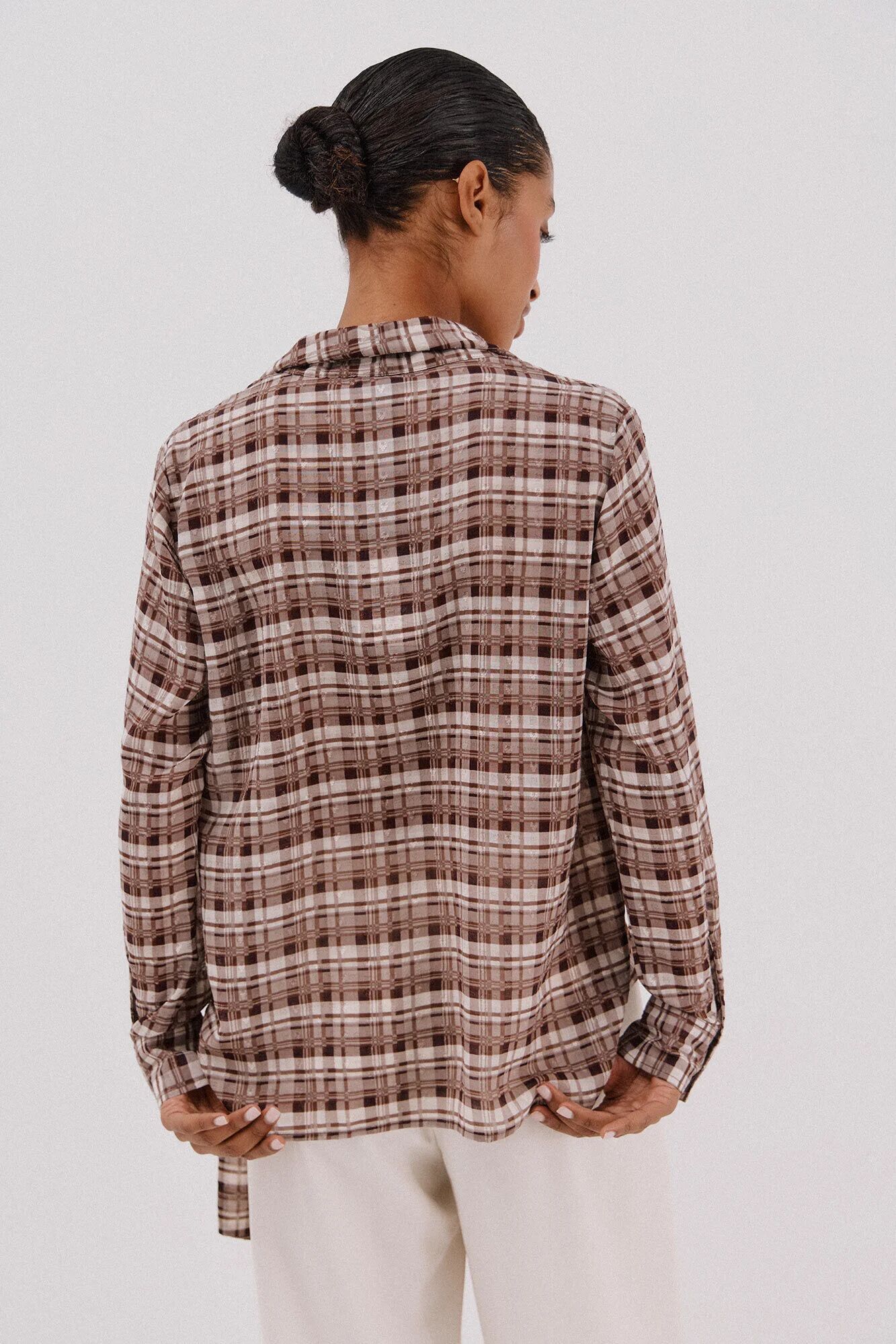 Blouse À Imprimé À Carreaux Avec Nœud thumbnail 4