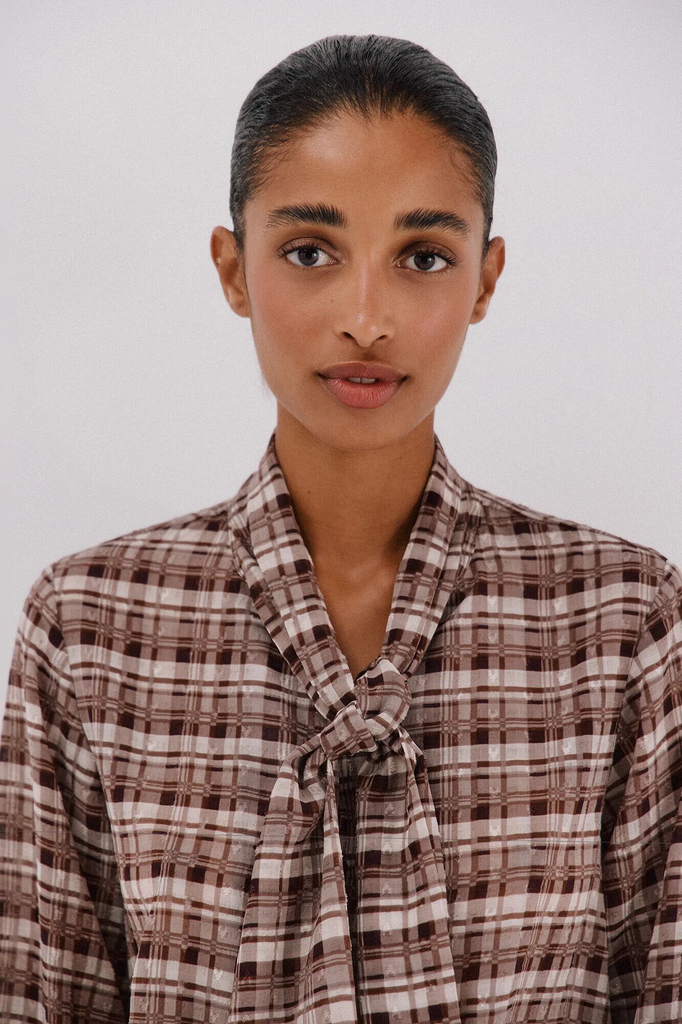 Blouse À Imprimé À Carreaux Avec Nœud