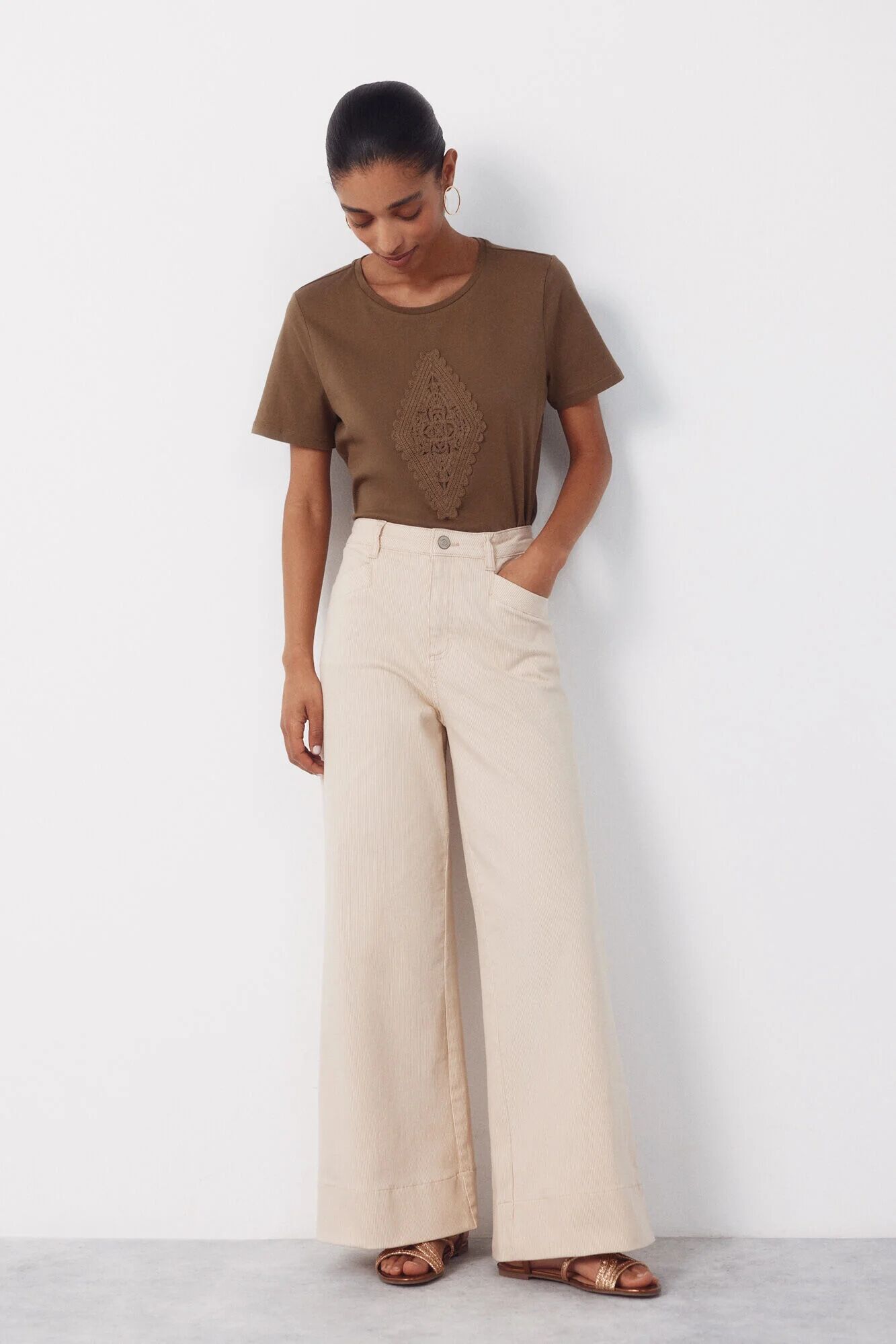 Pantalon Rayé Couleur Sable