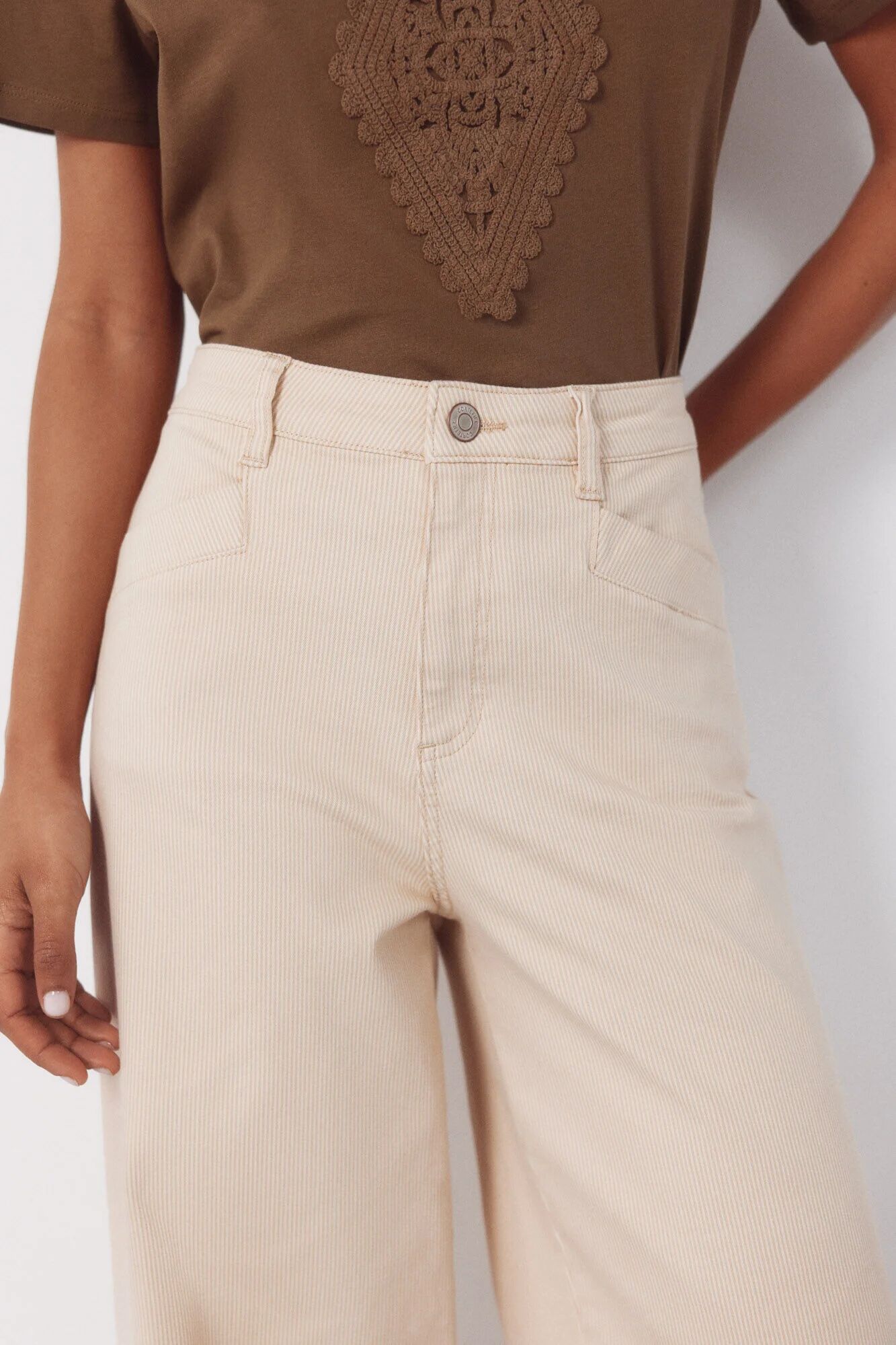 Pantalon Rayé Couleur Sable thumbnail 3