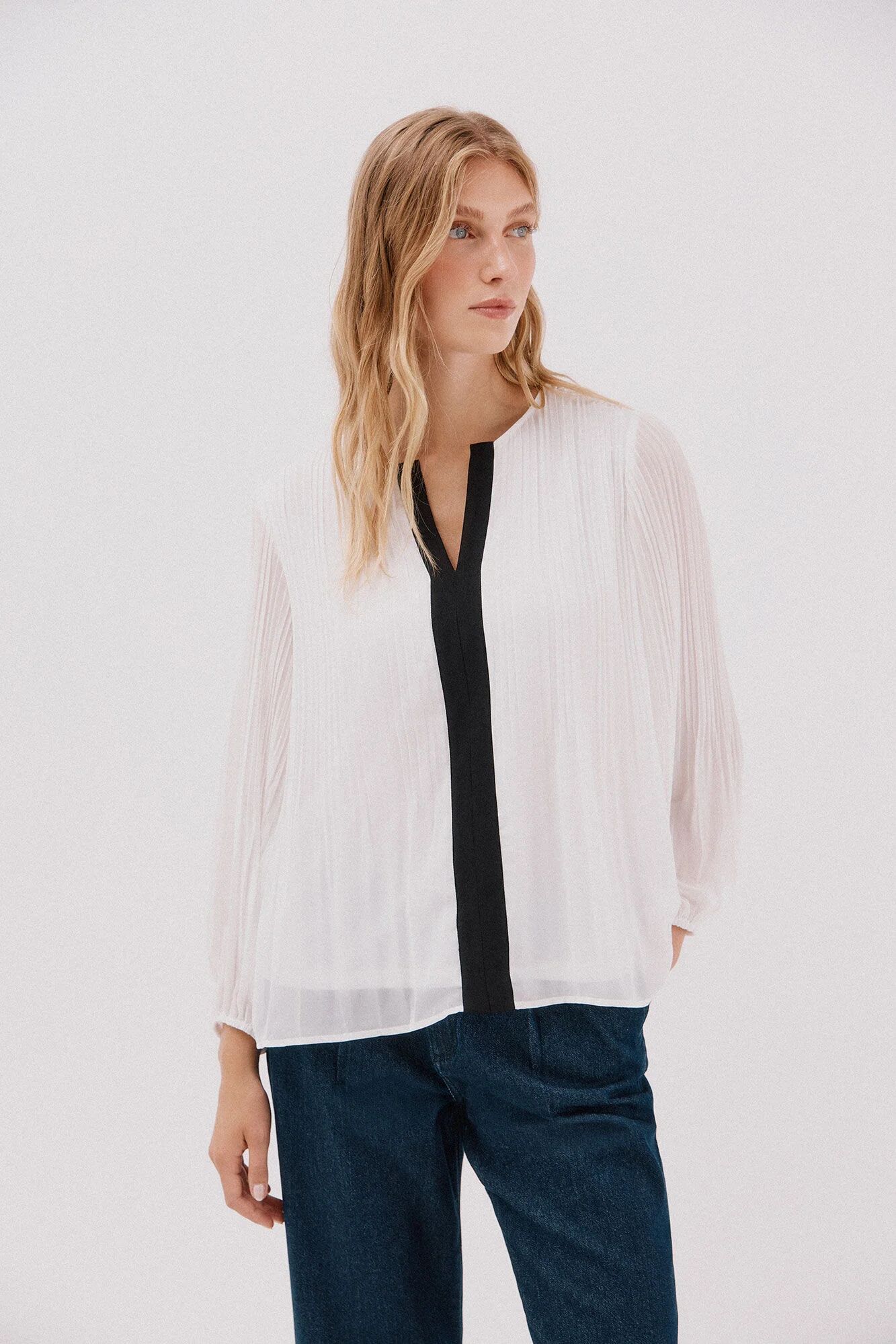 Blouse Plissée Contrastée