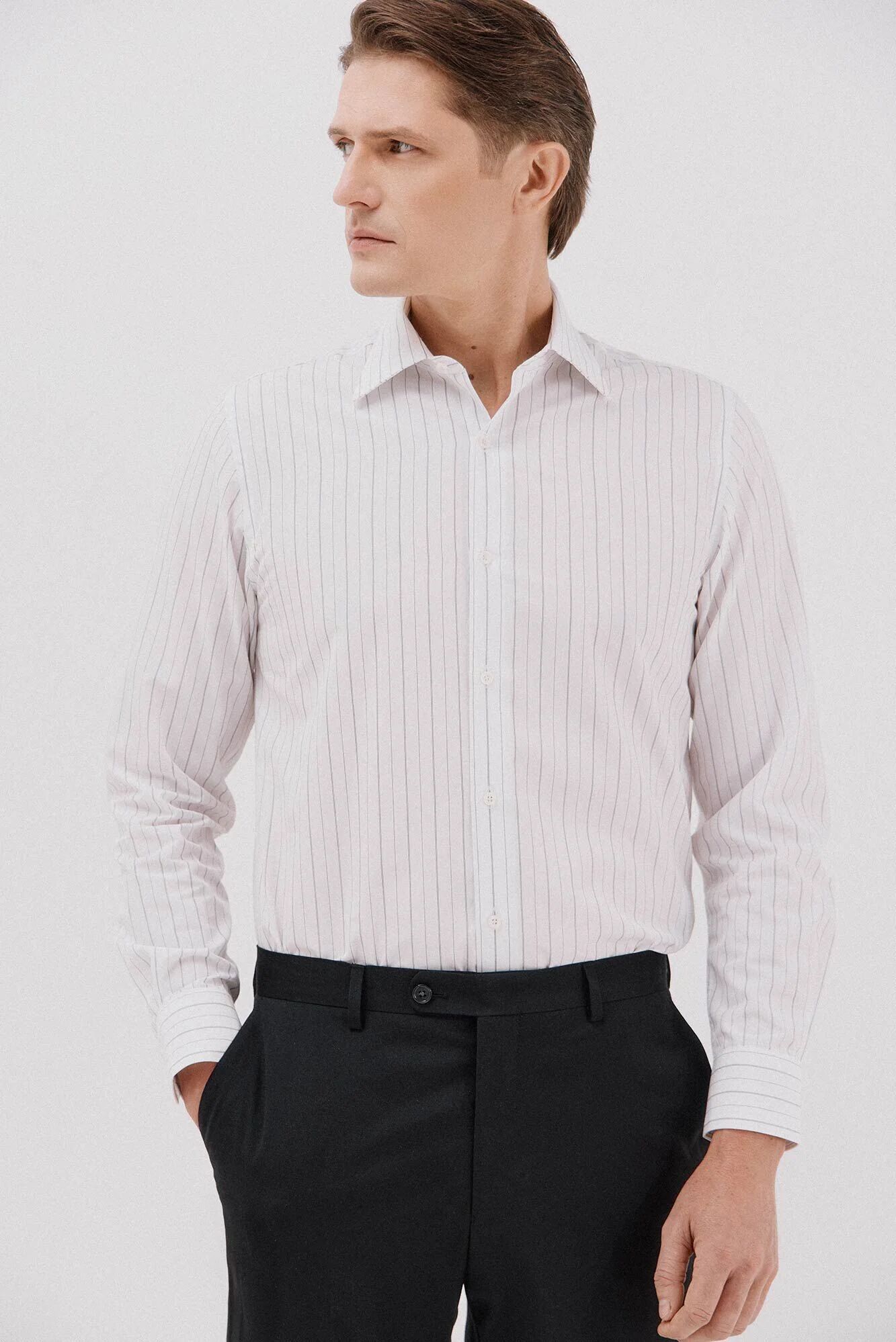 Chemise Habillée Rayée En Coton Et Tencel