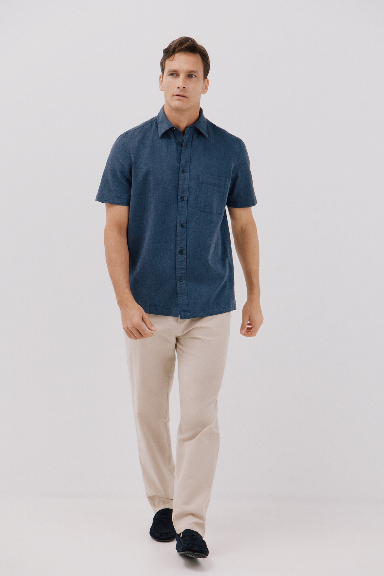 Chemise À Manches Courtes En Coton Et Lin Uni thumbnail 5