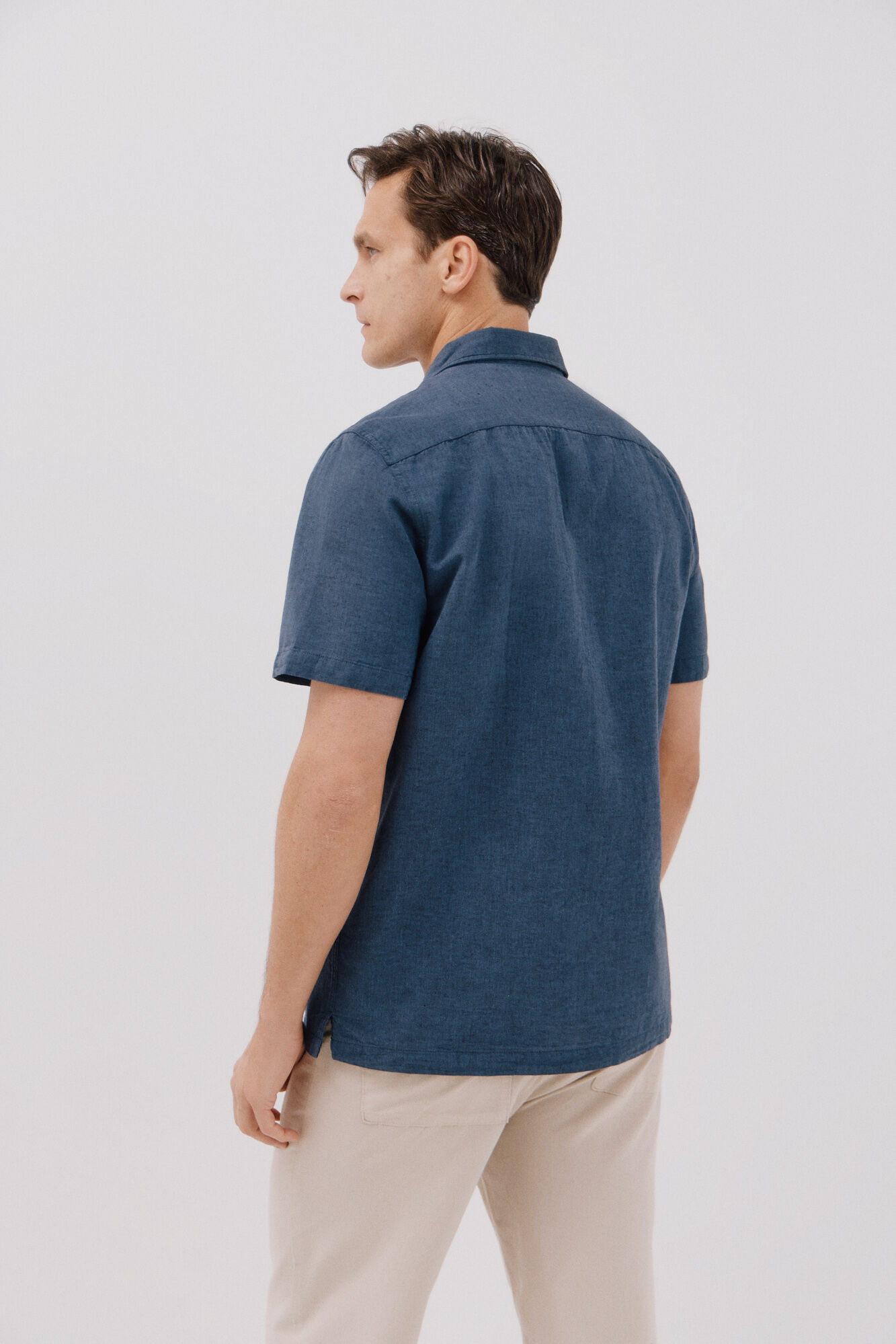 Chemise À Manches Courtes En Coton Et Lin Uni thumbnail 4