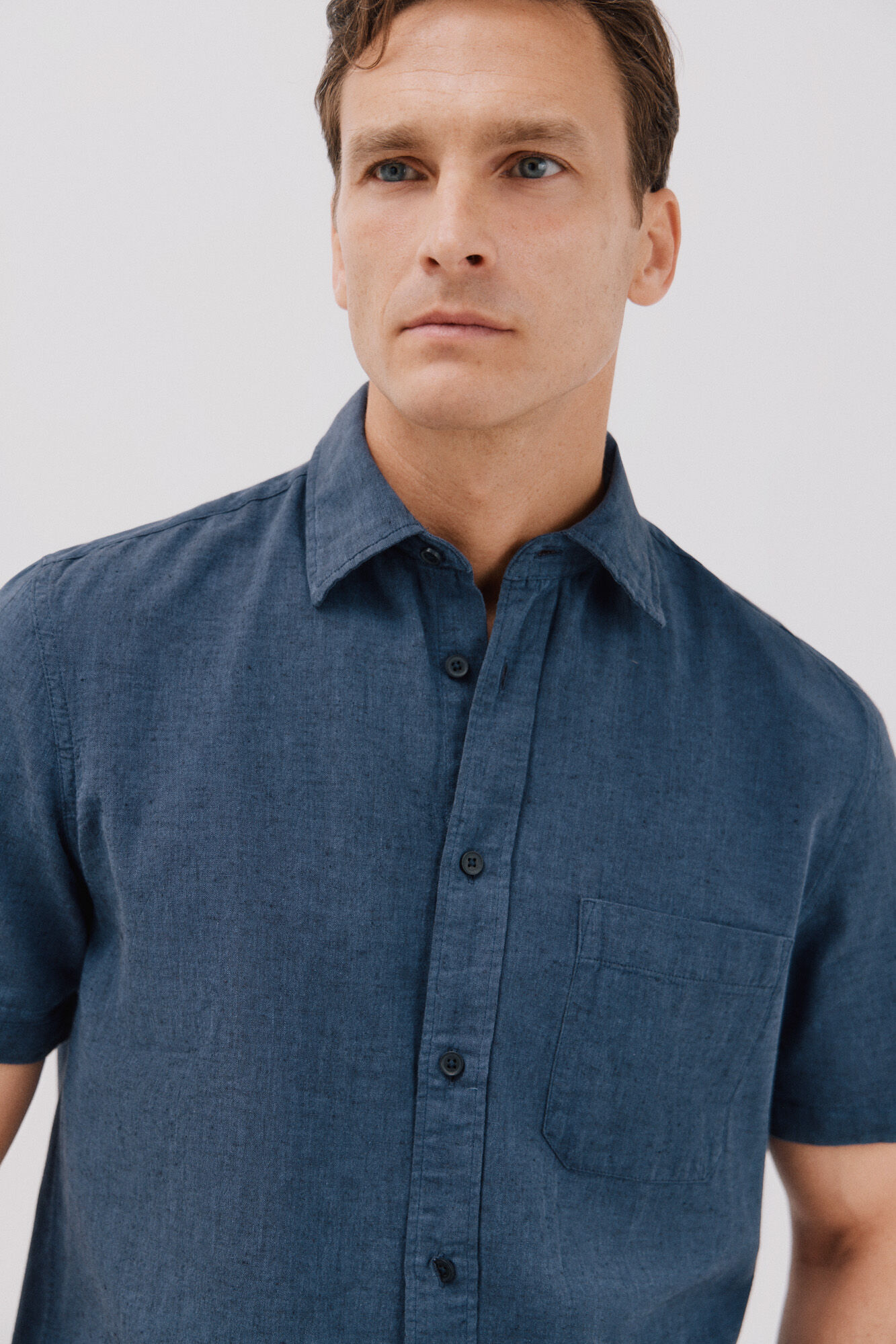 Chemise À Manches Courtes En Coton Et Lin Uni