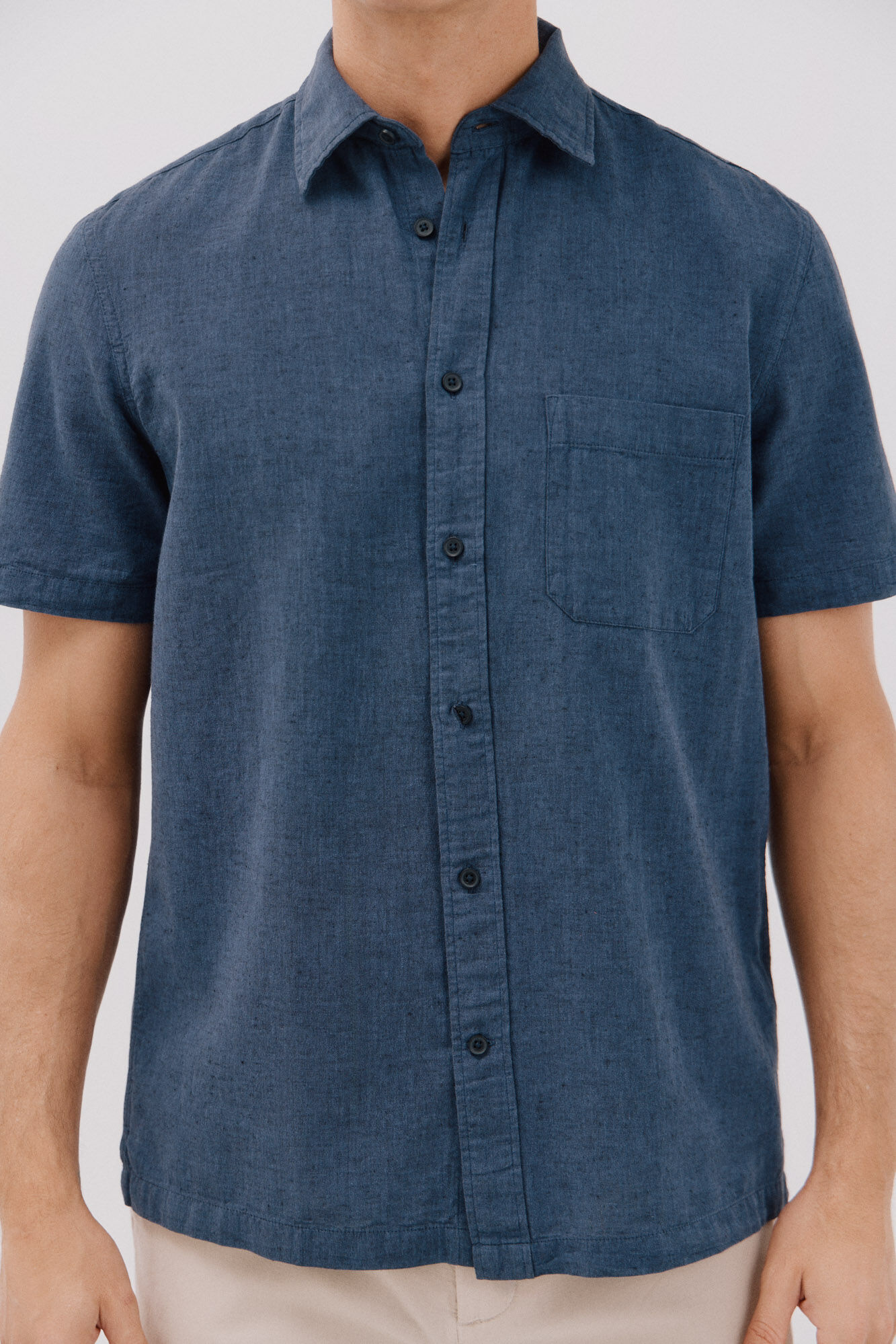 Chemise À Manches Courtes En Coton Et Lin Uni thumbnail 3