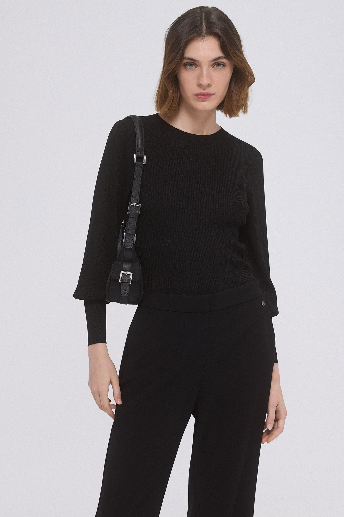 Pull côtelé à manches bouffantes