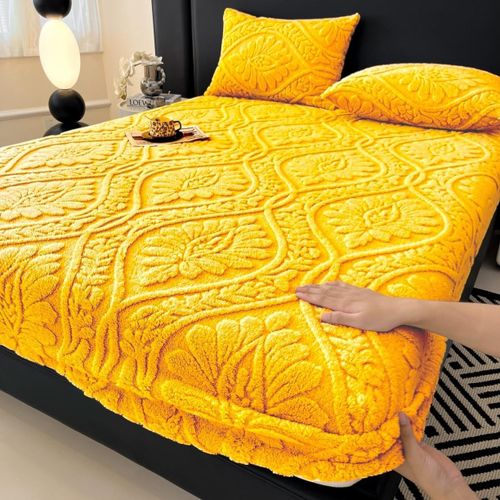 Drap Housse En Molleton De Corail Doux, Housse De Matelas Élastique, Linge De Lit En Peluche, Lit Double
