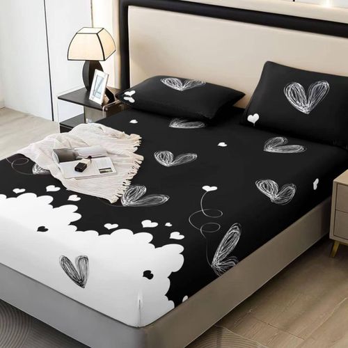 Drap Housse Imprimé, Parure De Lit Drap Imprimé Avec Deux Taies D'oreiller