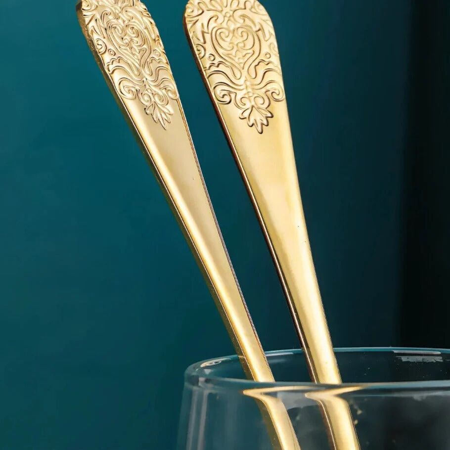 Lot De 24 Couverts Dorés En Acier Inoxydable thumbnail 3