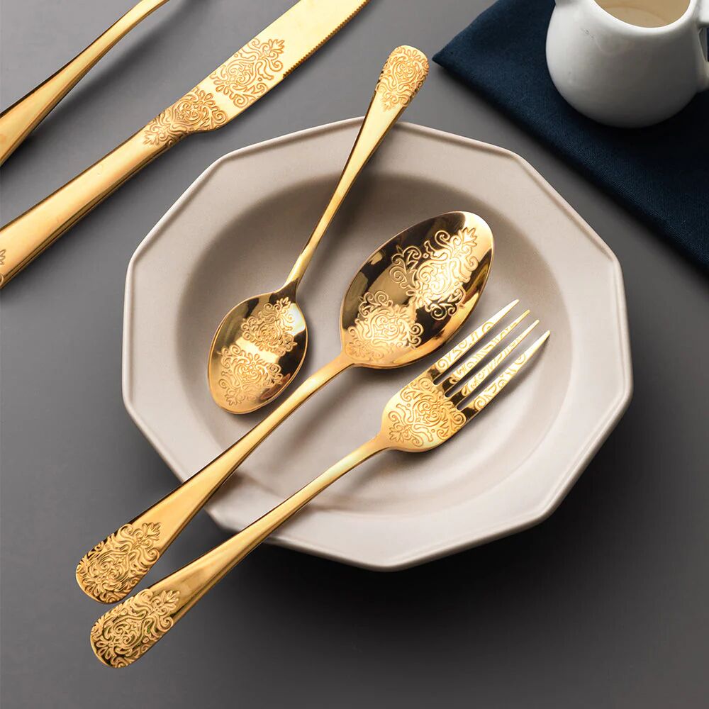 Lot De 24 Couverts Dorés En Acier Inoxydable thumbnail 4