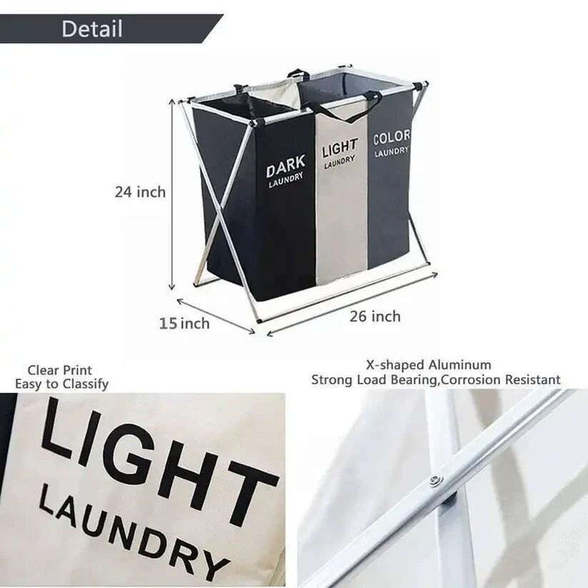 Panier De Rangement Pour Vêtements Sales Organisateur Pliable Étanche À Trois Grilles thumbnail 3