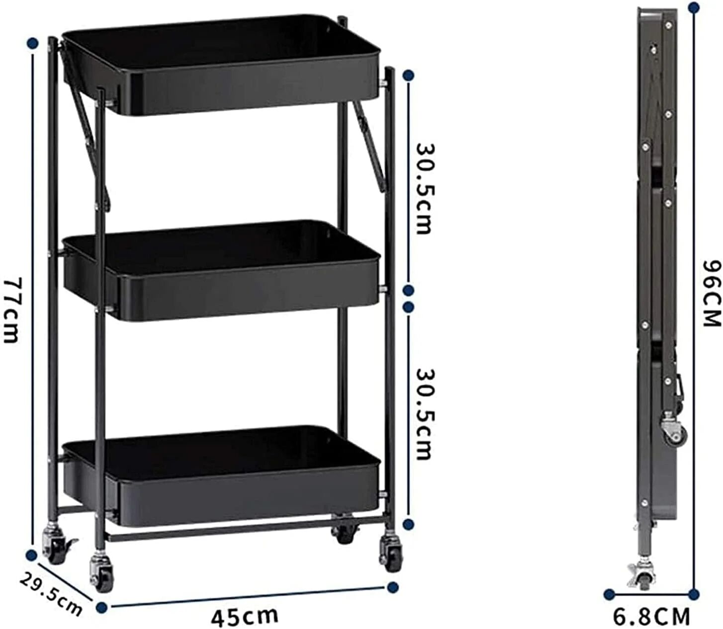 Chariot 3 Etagère Cuisine Service Rangement Anti-corrosion Multifonction thumbnail 3