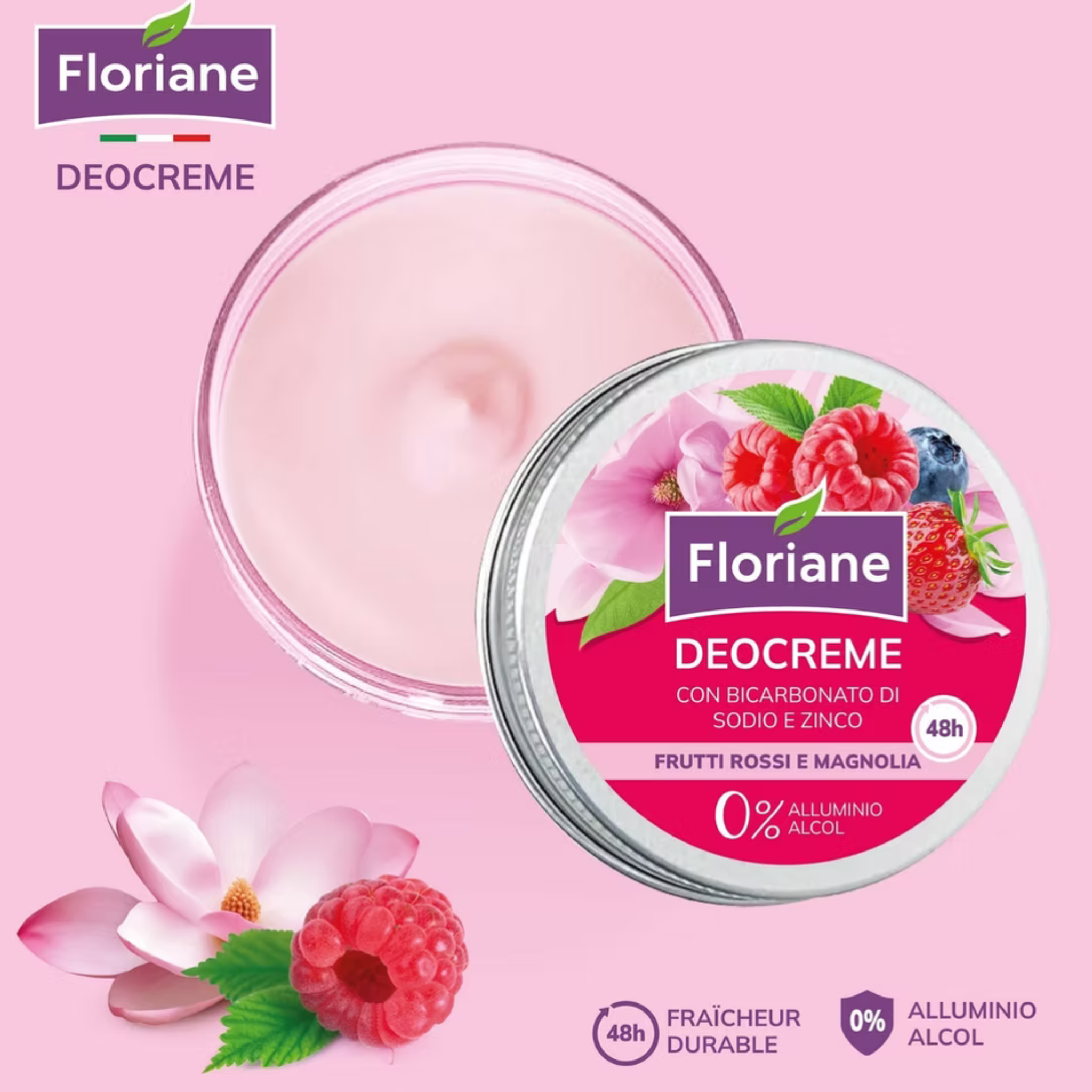 Déocrème Fruits Rouges & Magnolia 48h – Déodorant Crème Sans Aluminium & Sans Alcool – Anti-odeurs, Peaux Sensibles