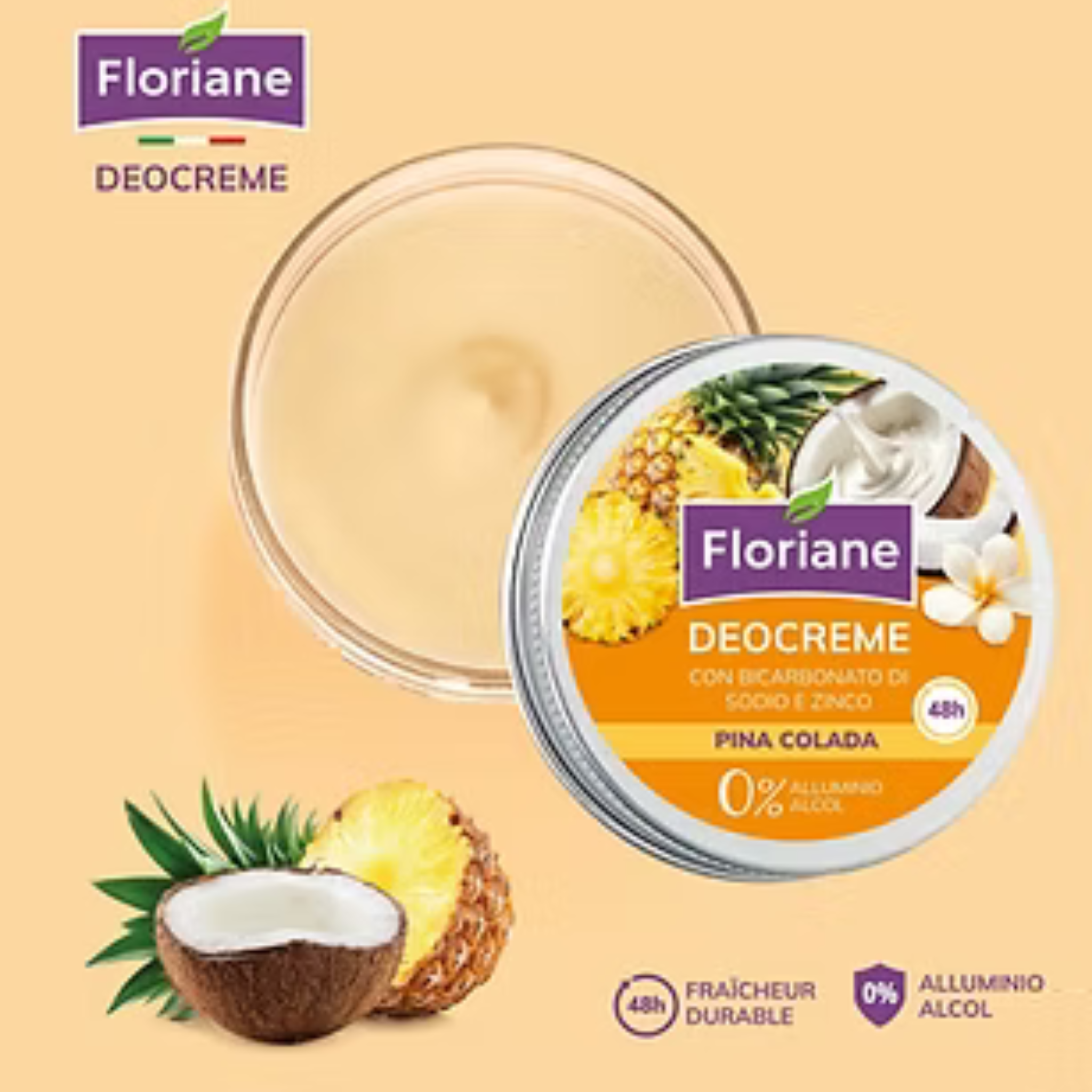 Déocrème Pina Colada 48h – Déodorant Crème Sans Aluminium & Sans Alcool – Anti-odeurs, Peaux Sensibles, Parfum Tropical