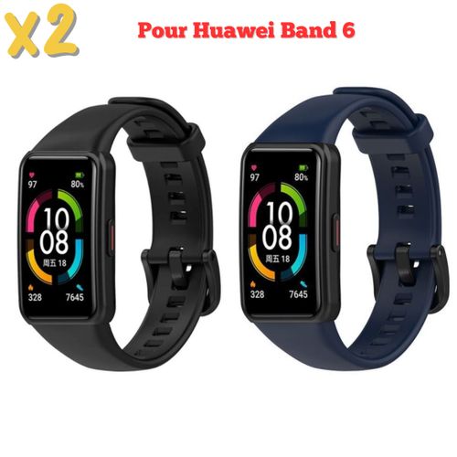 2 X Bracelet De Rechange Pour Huawei Band 6 Strap - Ceinture Noir + Bleu (montre Non Incluse) (compatible Avec : Huawei Band 6 / Honor Band 6 / Huawei Band 6 Pro)