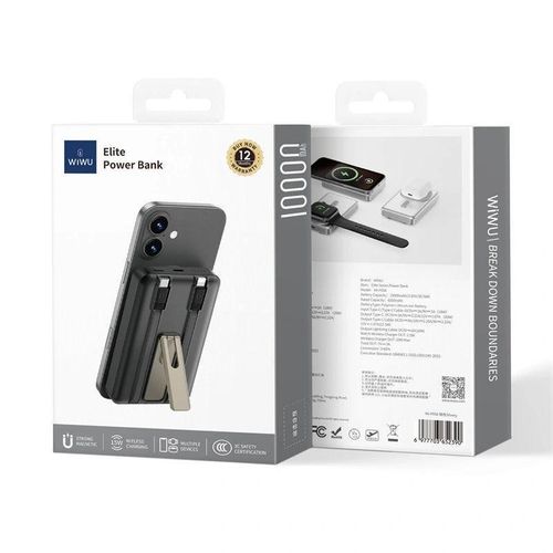 Power Bank Wi-p056 10000mah Magsafe Avec 2 Câbles Intégrés, Certifié Par La Norme De Sécurité Ccc 3c