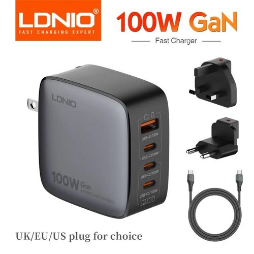 Q408 Chargeur 100w Gan, Prise Ue, 1 Adaptateur Usb + 3 Type C, + Cable Type-c 100 W, Charge Rapide Pour 4 Appareils