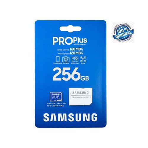 Samsung Carte Mémoire Pro Plus Micro Sd Card 256gb Microsdxc Read/lecture : 160mb/s, Write/ecriture : 160mb/s, Uhs-i, U3, A2, V30, Full Hd & 4k Uhd Memory Card Transfer 130mb/s