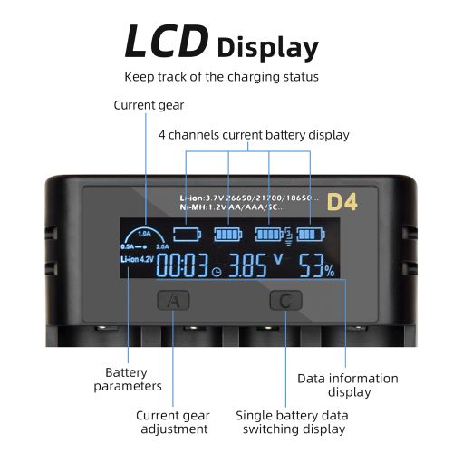 Chargeur De Batterie Lithium Usb 18650 Universel Chargeur Li-ion Ni-mh Ni-cd 4 Fentes