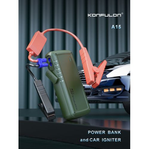 Konfulon Démarreur D'urgence De Saut De Voiture, Batterie D'alimentation, Avec Double Sortie Usb, Torche Led, Sos, Batterie D'alimentation 12v 9800mah thumbnail 1