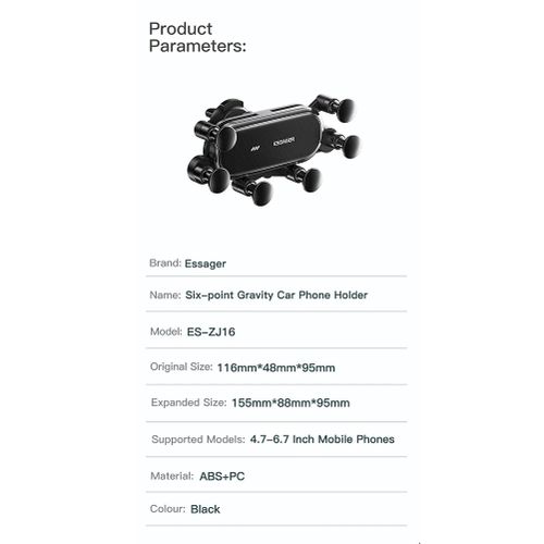 Essager Support De Voiture Pour Téléphone Portable Montage Par Gravité