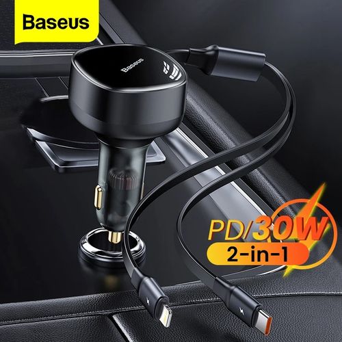 Chargeur De Voiture 30w Avec Cable Intégré Rétractable Lightning + Type-c thumbnail 3