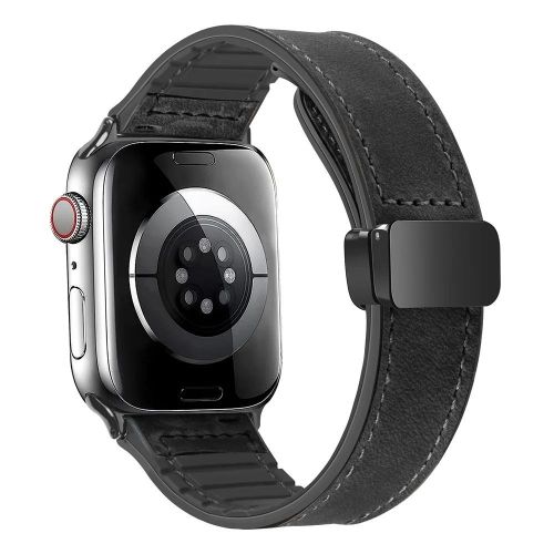 Bracelet De Rechange Magnétique En Cuir & Silicone Compatible Pour Apple Watch Iwatch Ultra Series 10 9 8 7 6 5 Se 42mm 44mm 45mm 49mm Strap Black Noir ( Sans Montre, Non Incluse )
