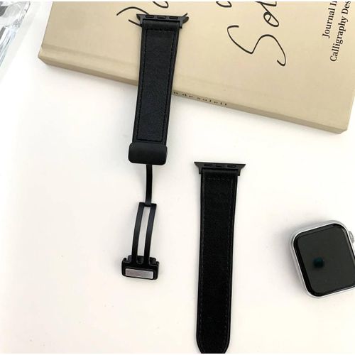 Bracelet De Rechange Magnétique En Cuir & Silicone Compatible Pour Apple Watch Iwatch Ultra Series 10 9 8 7 6 5 Se 42mm 44mm 45mm 49mm Strap Black Noir ( Sans Montre, Non Incluse )