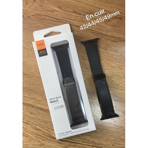 Bracelet De Rechange Magnétique En Cuir & Silicone Compatible Pour Apple Watch Iwatch Ultra Series 10 9 8 7 6 5 Se 42mm 44mm 45mm 49mm Strap Black Noir ( Sans Montre, Non Incluse ) thumbnail 3