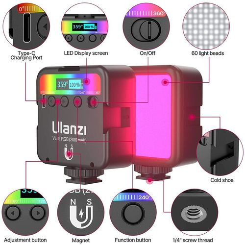 Vl49 Mini Rgb Video Light Multicouleur Réglable 2500k-9000k Rechargeable Type-c