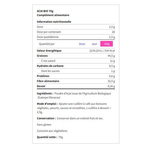 Superaliments Acai Doypack 70g Poudre