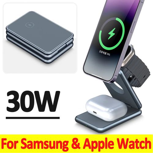 Support De Chargeur Sans Fil Magnétique 3 En 1 Pour Apple Magsafe Samsung Watch