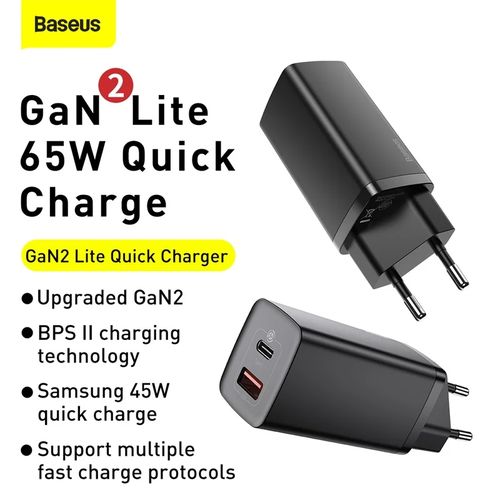 Chargeur 65w Gan2 Lite Dual Port Qc 3.0 Pd3.0 Type C Et Usb