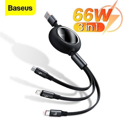 Câble De Données Rétractable 66w 3 En 1 Usb A Vers M+l+c Type-c Charge Rapide