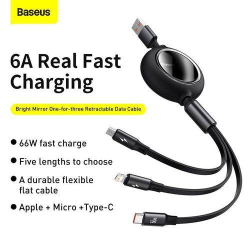Câble De Données Rétractable 66w 3 En 1 Usb A Vers M+l+c Type-c Charge Rapide
