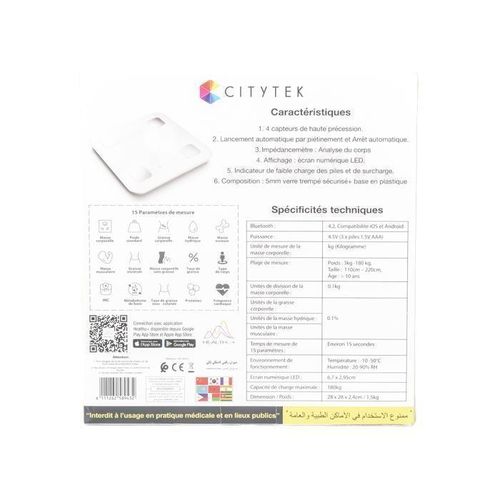 Balance Numérique Connectée Smart Fat Glass, Pese Personne, Bleutooth 4,2 - Smart Body Scale