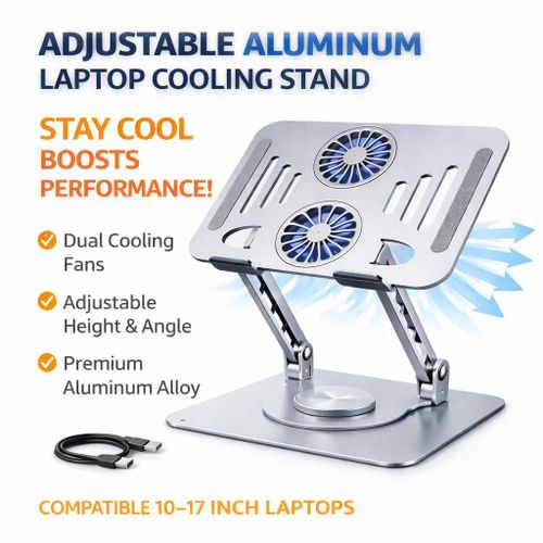 Support Pour Ordinateur Portable Rotatif En Alliage D’aluminium, Avec Ventilateurs De Refroidissement, Cooling Lapotp Stand thumbnail 1