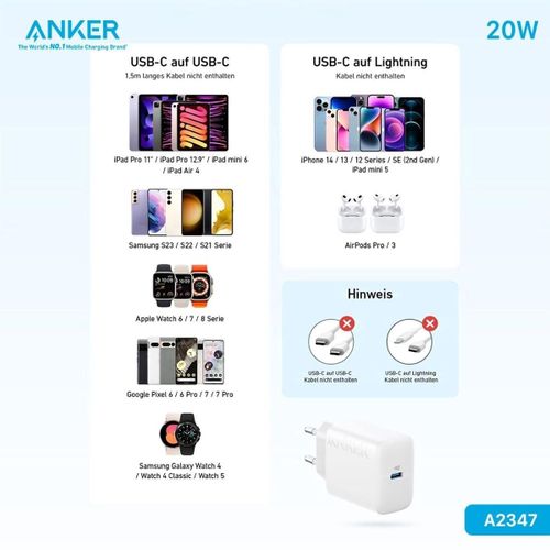 Chargeur Mural Anker Usb-c 20w Pd – Charge Rapide Compacte, Protection Intégrée, Compatible Apple & Appareils Type-c – Blanc (a2347l21) thumbnail 2