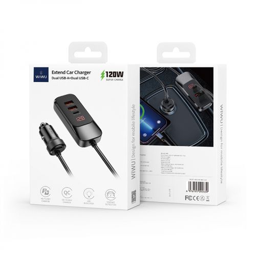 Qc015 Extension 120w Usb + Type-c Chargeur De Voiture Filaire À Deux Ports