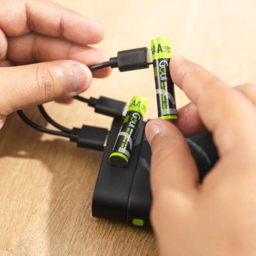 Batterie Rechargeable Aa Battery (2pcs) Avec Cable Type C De Charge - Pile 1300mah / 2600mwh Black thumbnail 2